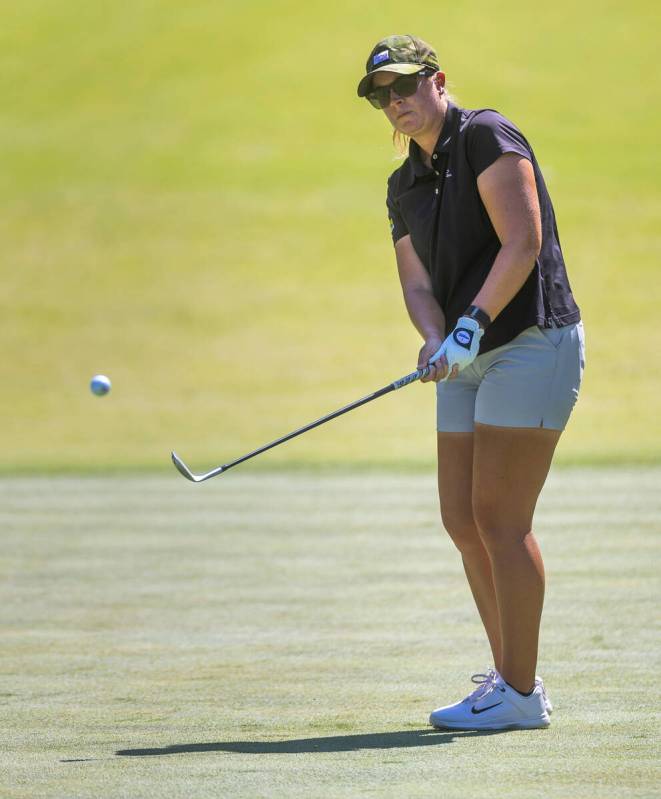 Lauren Coughlin watches her shot at hole 10 during the third day of Bank of Hope LPGA Match Pla ...