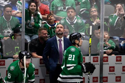 Dallas Stars Peter DeBoer looks up at the scoreboard during the final second during the third p ...