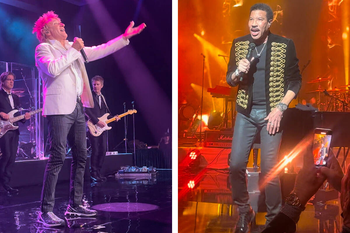 A video screen-grab of Rod Stewart, left, and Lionel Richie is shown at Red Rock Resort during ...