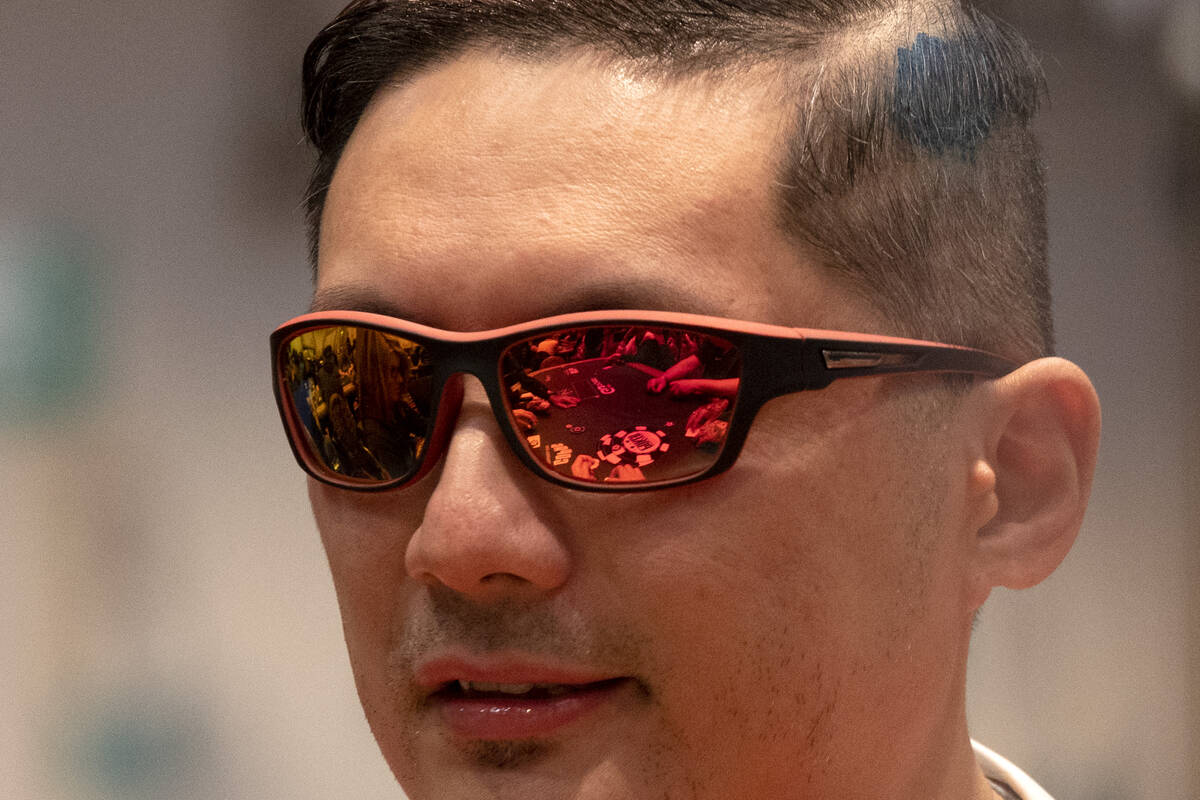 The table is reflected in a player’s sunglasses during the first day of the World Series ...