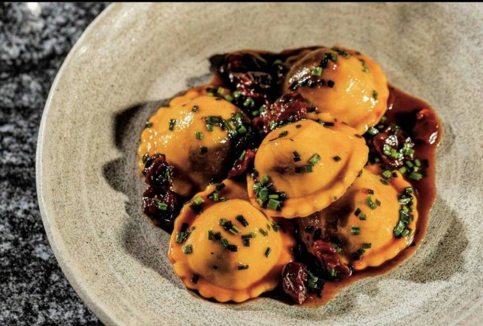 Braised beef cheek agnolotti are among the courses on a Northern Italian wine pairing menu bein ...