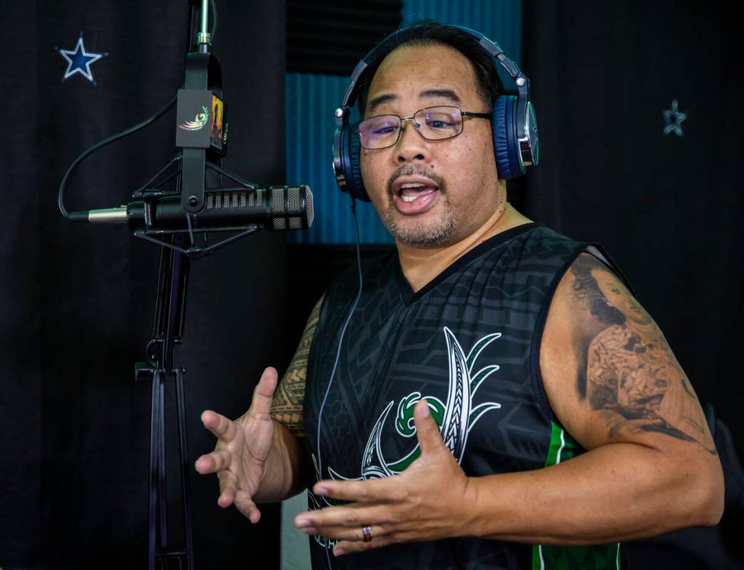 Paul Pu'ukani Sebala greets listeners on his radio station, Pipeline 2 Paradise Radio, in his h ...