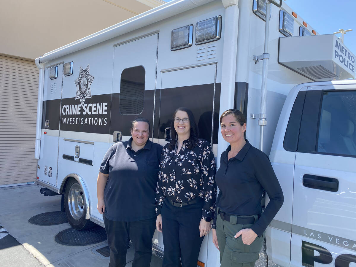 From left to right: Senior crime scene analyst Lara Alexander, CSI Director Kristin Grammas and ...