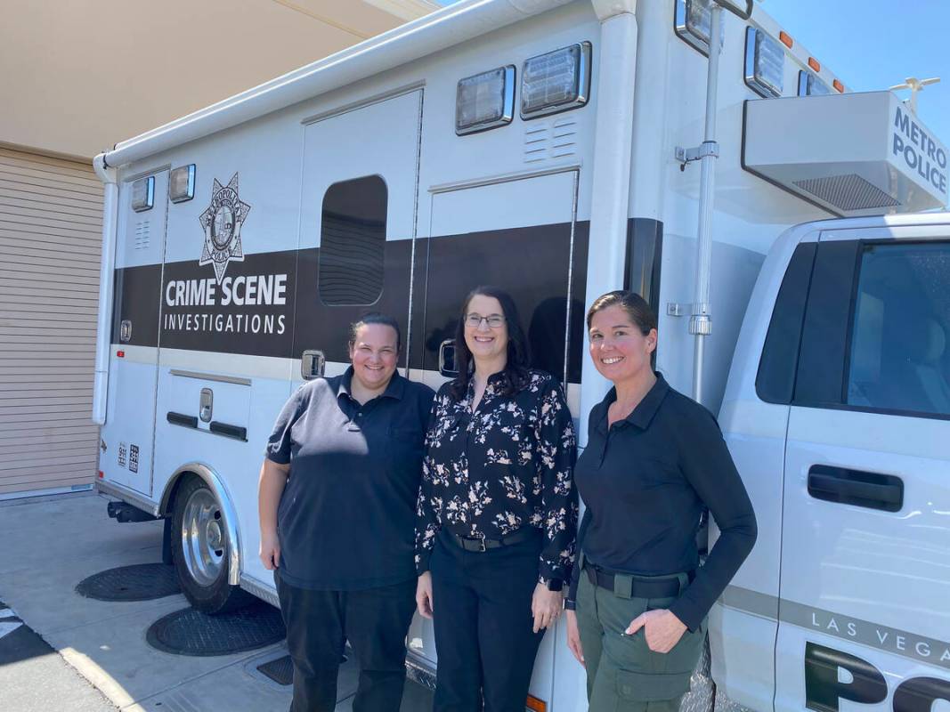 From left to right: Senior crime scene analyst Lara Alexander, CSI Director Kristin Grammas and ...