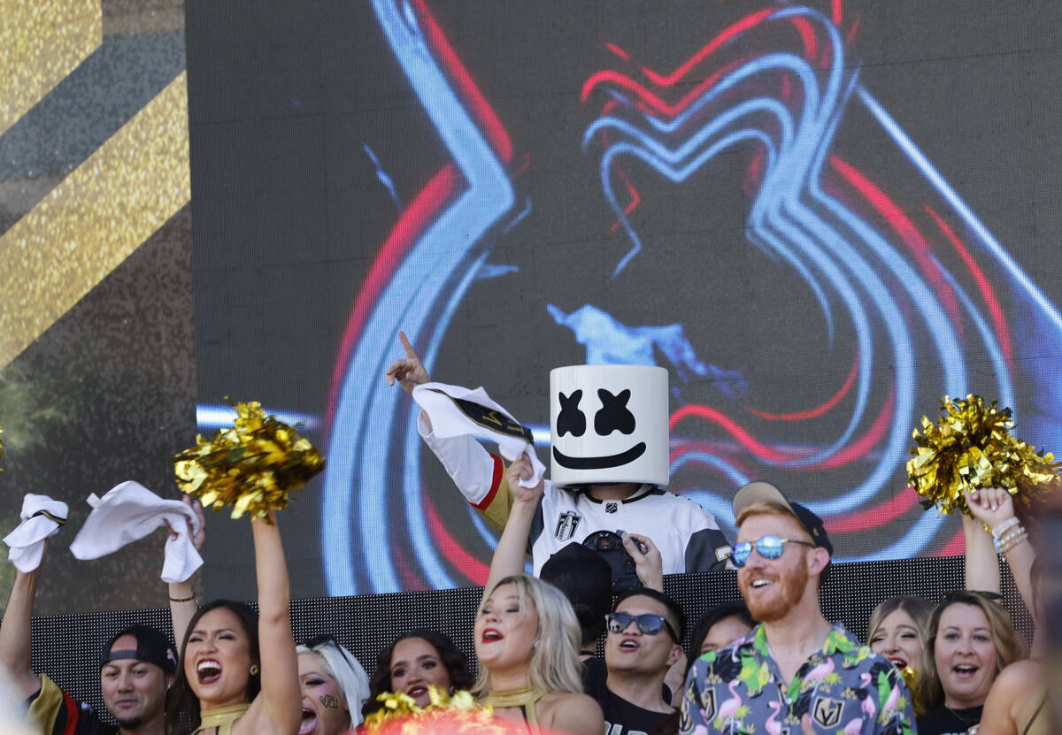 Marshmello performs outside T-Mobile Arena, Saturday, June 3, 2023, before Game 1 of the NHL ho ...