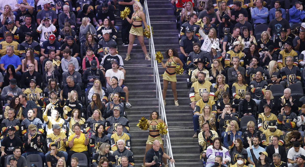 Vegas Golden Knights Vegas Vivas cheerleaders perform during the second period in Game 1 of the ...