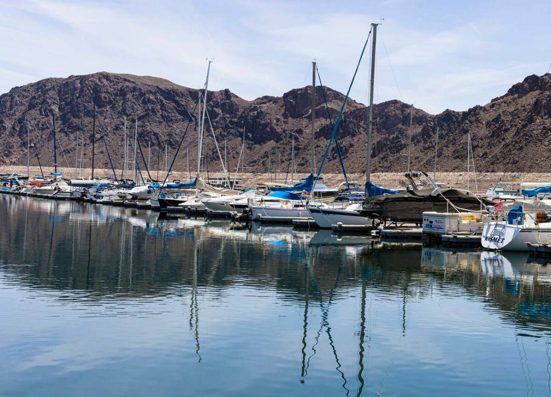 Boats are docked at the Las Vegas Boat Harbor in the Lake Mead National Recreation Area on Mond ...