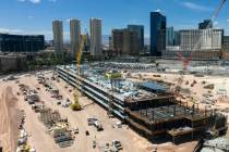 The construction site where Formula One is building a four-story, 300,000-square-foot paddock b ...