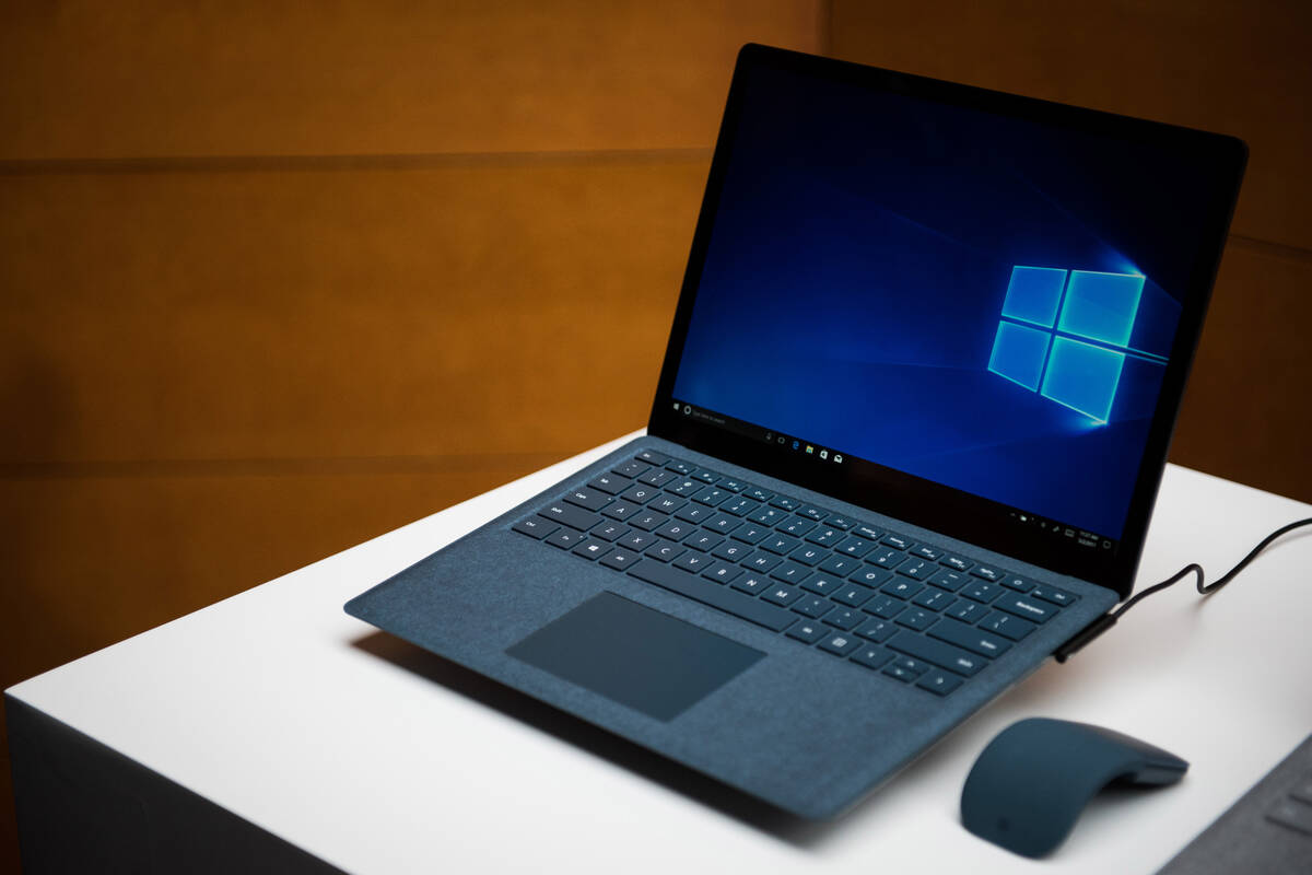 The new Microsoft Surface laptop computer on display during the #MicrosoftEDU event in New York ...