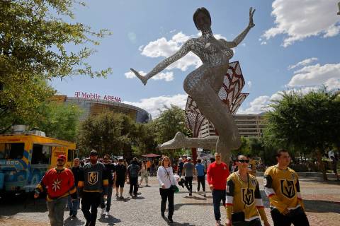 Bliss Dance statue is seen before the Game 2 of the NHL hockey Stanley Cup Final at T-Mobile Ar ...