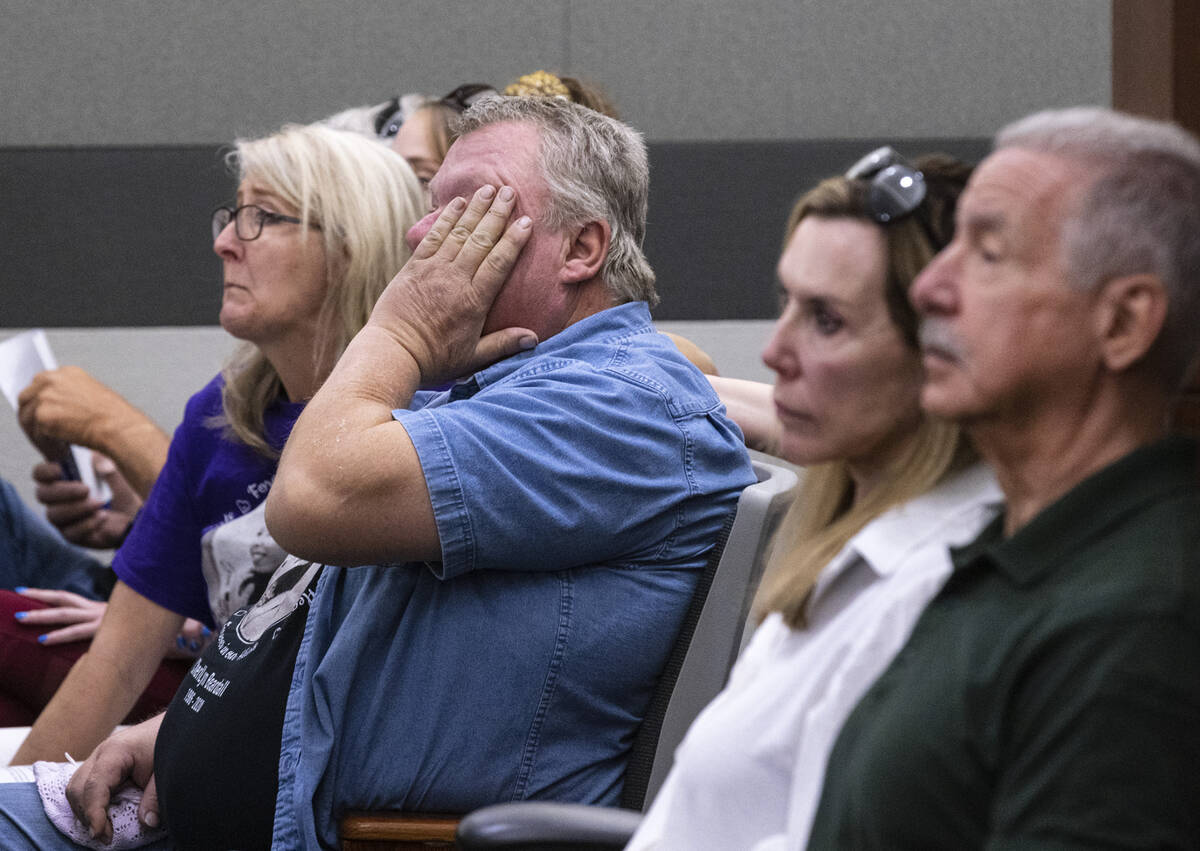 Family members of a murder victim Cherllyn Beardall attend the sentencing of Philip O’Reilly, ...