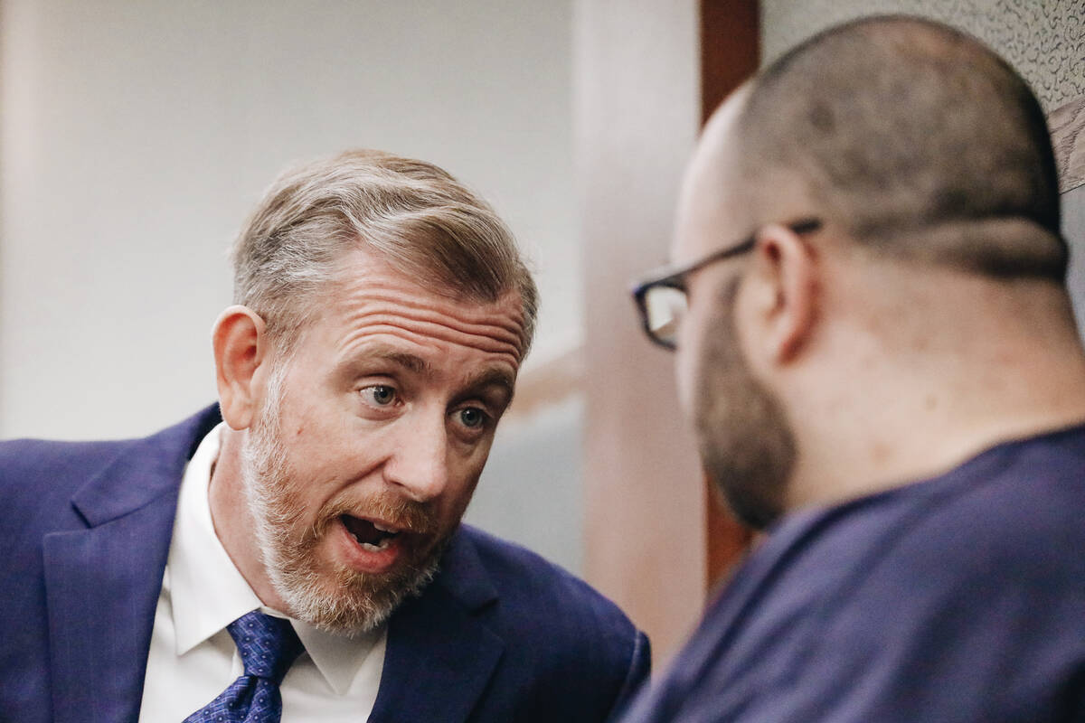 Chief Deputy Public defender David Westbrook, left, talks to Philip O’Reilly before his sente ...