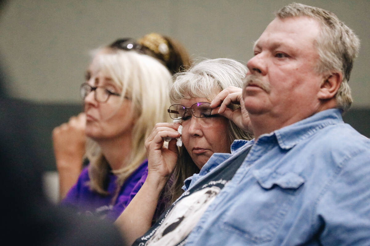 Susanne Beardall, the mother of Cherllyn Beardall, wipes away a tear during the sentencing of P ...