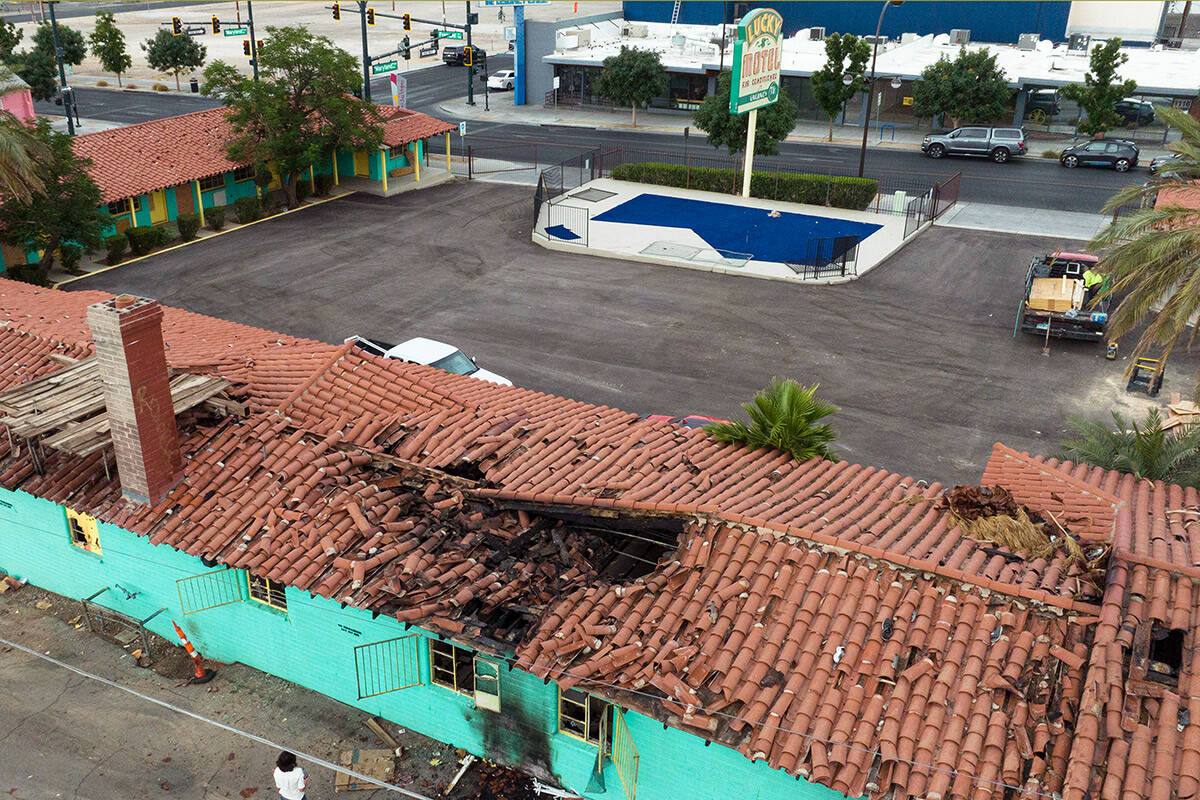 The abandoned Lucky Motel at 1111 Fremont St., is seen, on Wednesday, June 7, 2023, in Las Vega ...