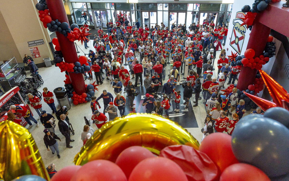 Fans enter the arena before Game 4 of the NHL hockey Stanley Cup Final series with the Golden K ...