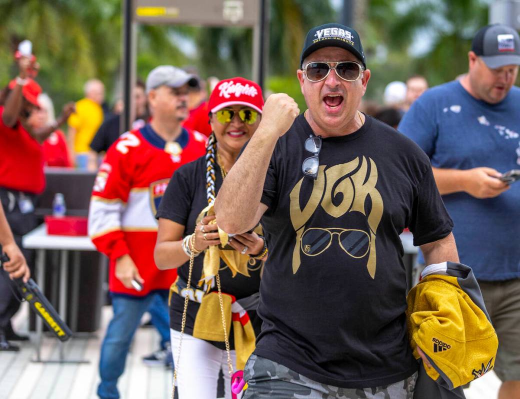 Grant and Jesse Traub of Las Vegas are pumped up as they enter the arena for Game 4 of the NHL ...