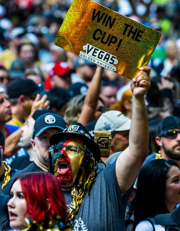 Fans listen to music and get pumped up outside before Game 5 of the NHL hockey Stanley Cup Fina ...