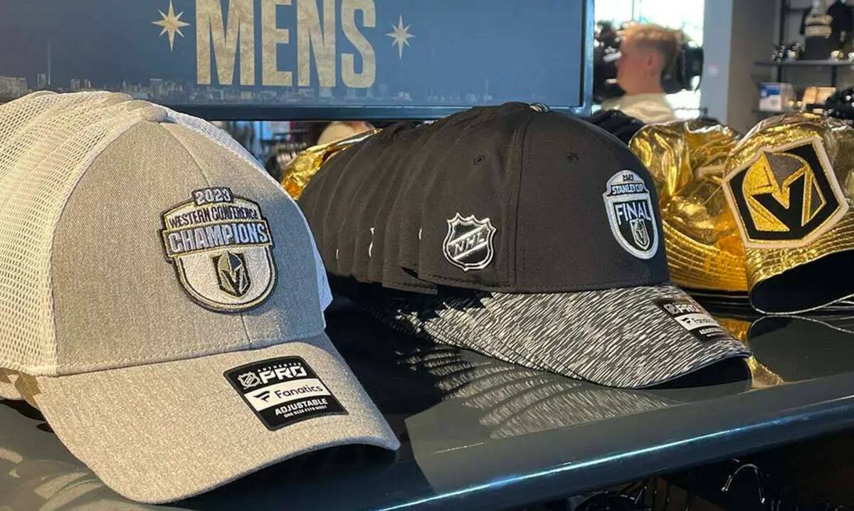 The Golden Knights and new Western Conference Champions gear. (Lukas Eggen/Las Vegas Review-Jou ...