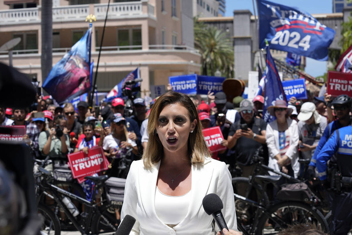 Alina Habba, lawyer for former President Donald Trump, speaks outside the Wilkie D. Ferguson Jr ...