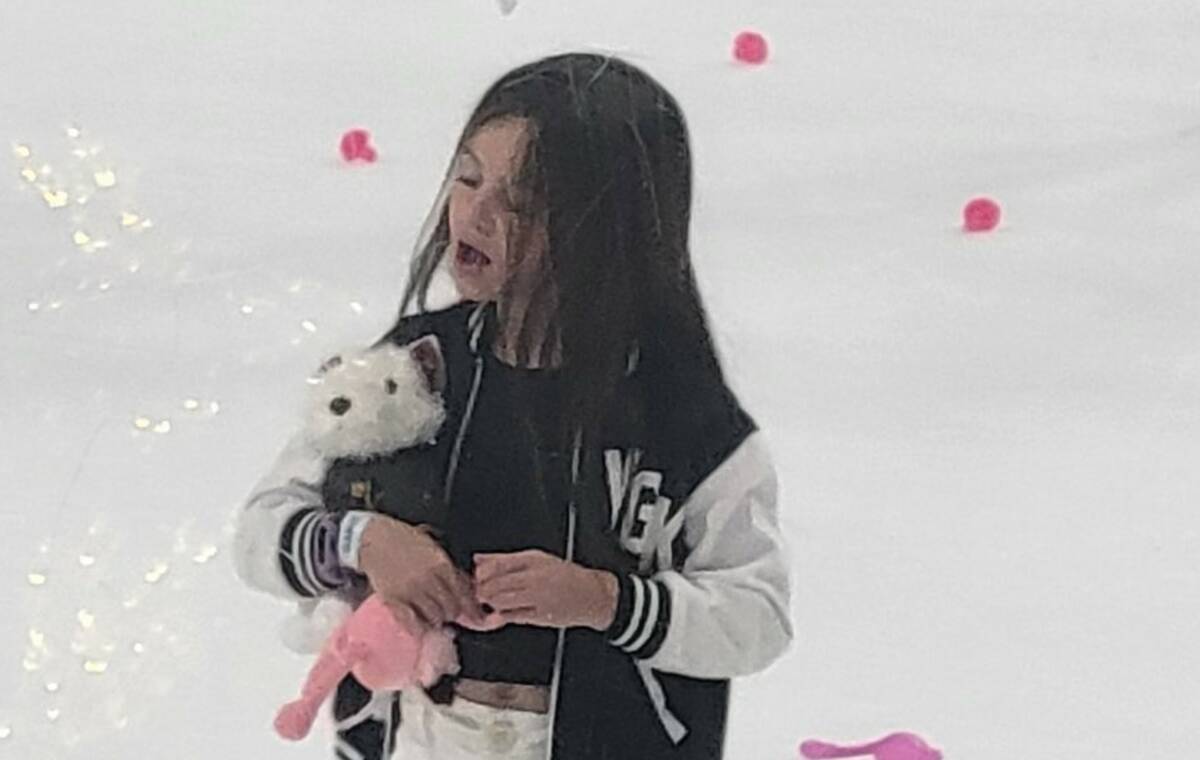 The daughter of Jonathan Marchessault holds a stuffed animal of Bark-Andre Furry after the Gold ...