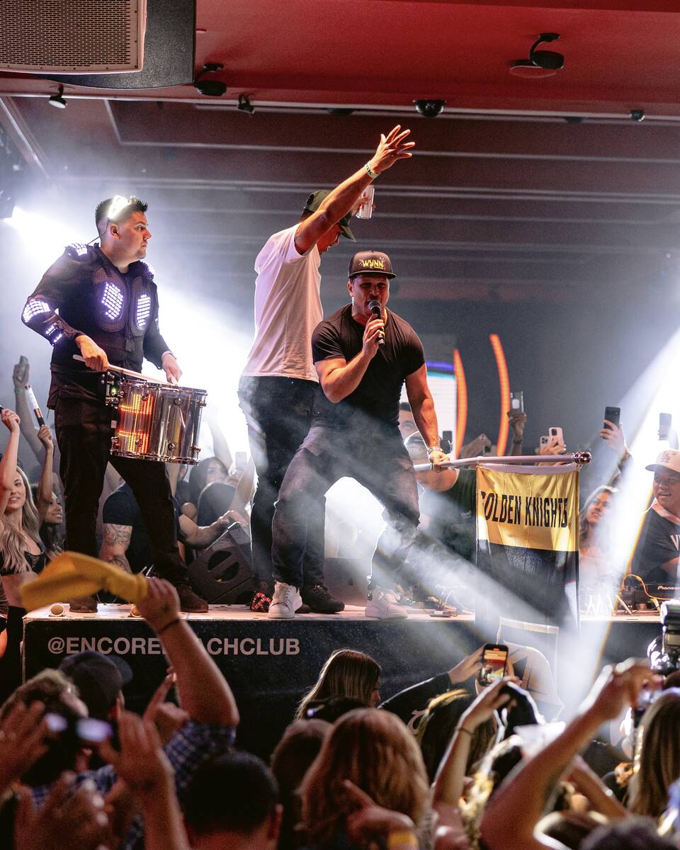 The Stanley Cup champion Golden Knights are shown at Encore Beach Club at Night at Wynn Las Veg ...