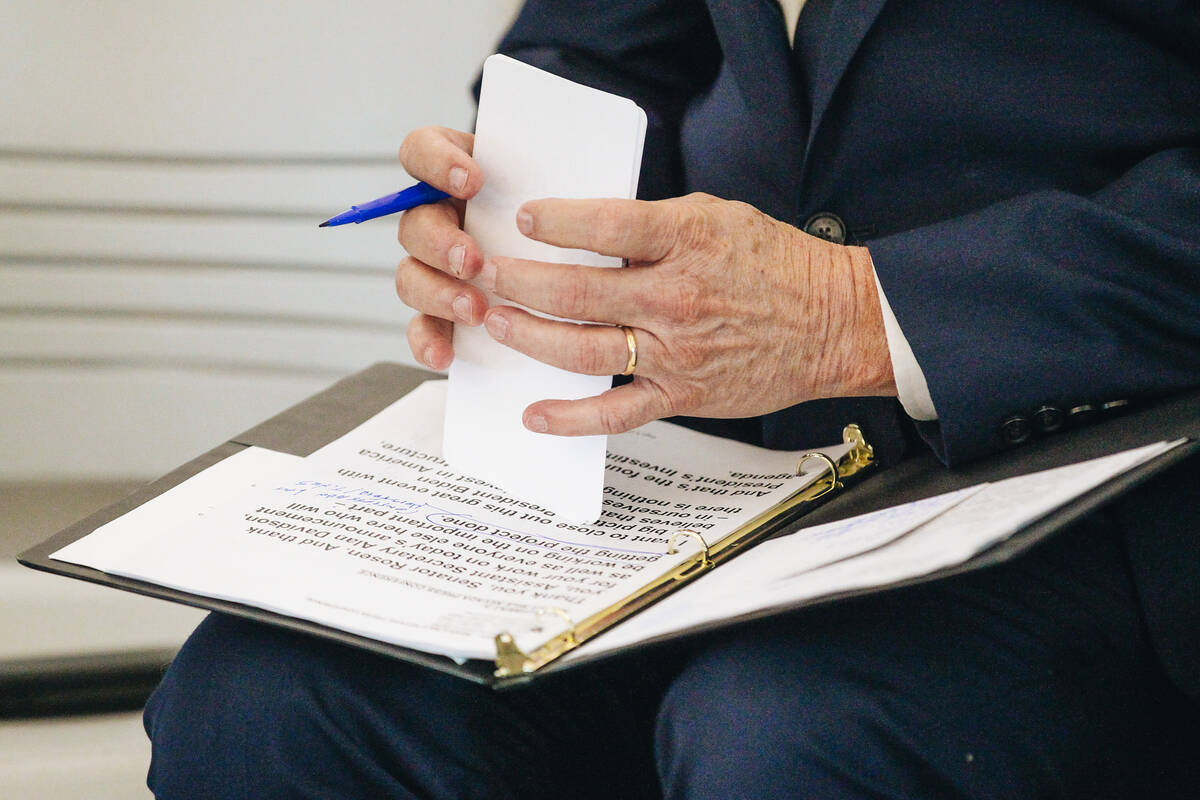 White House Infrastructure Coordinator Mitch Landrieu looks over his notes before speaking abou ...