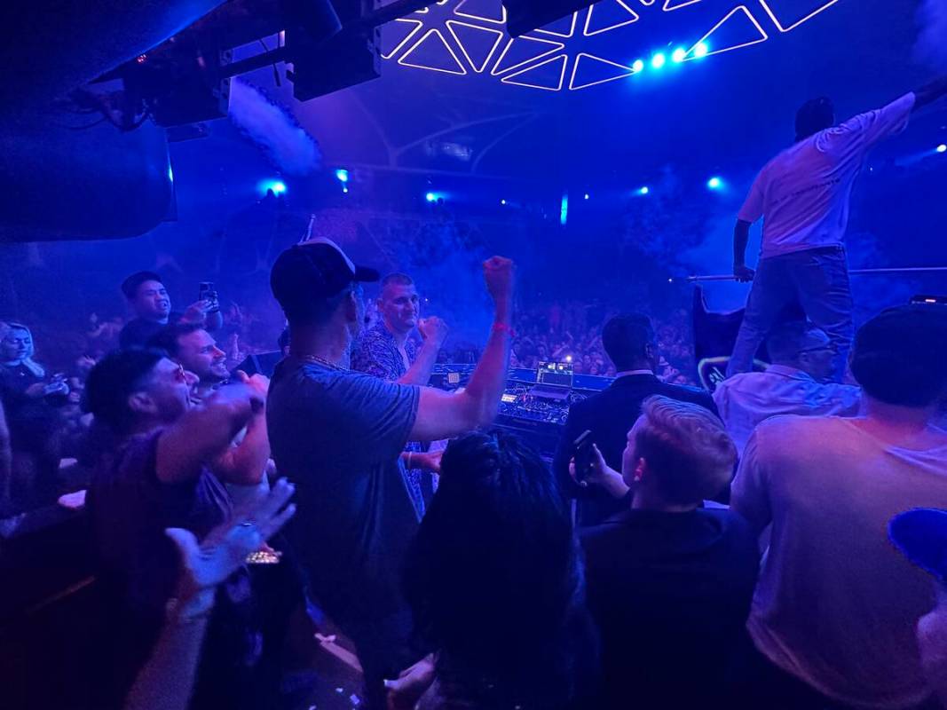 Denver Nuggets star and NBA Finals MVP Nikola Jokić is shown with teammates at Hakkasan Night ...