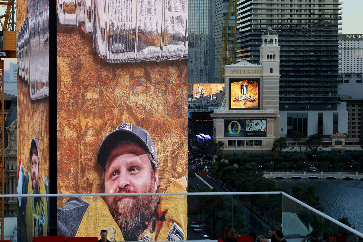 Marquees on the Strip near Flamingo Road celebrate the Golden Knights’ Stanley Cup champ ...