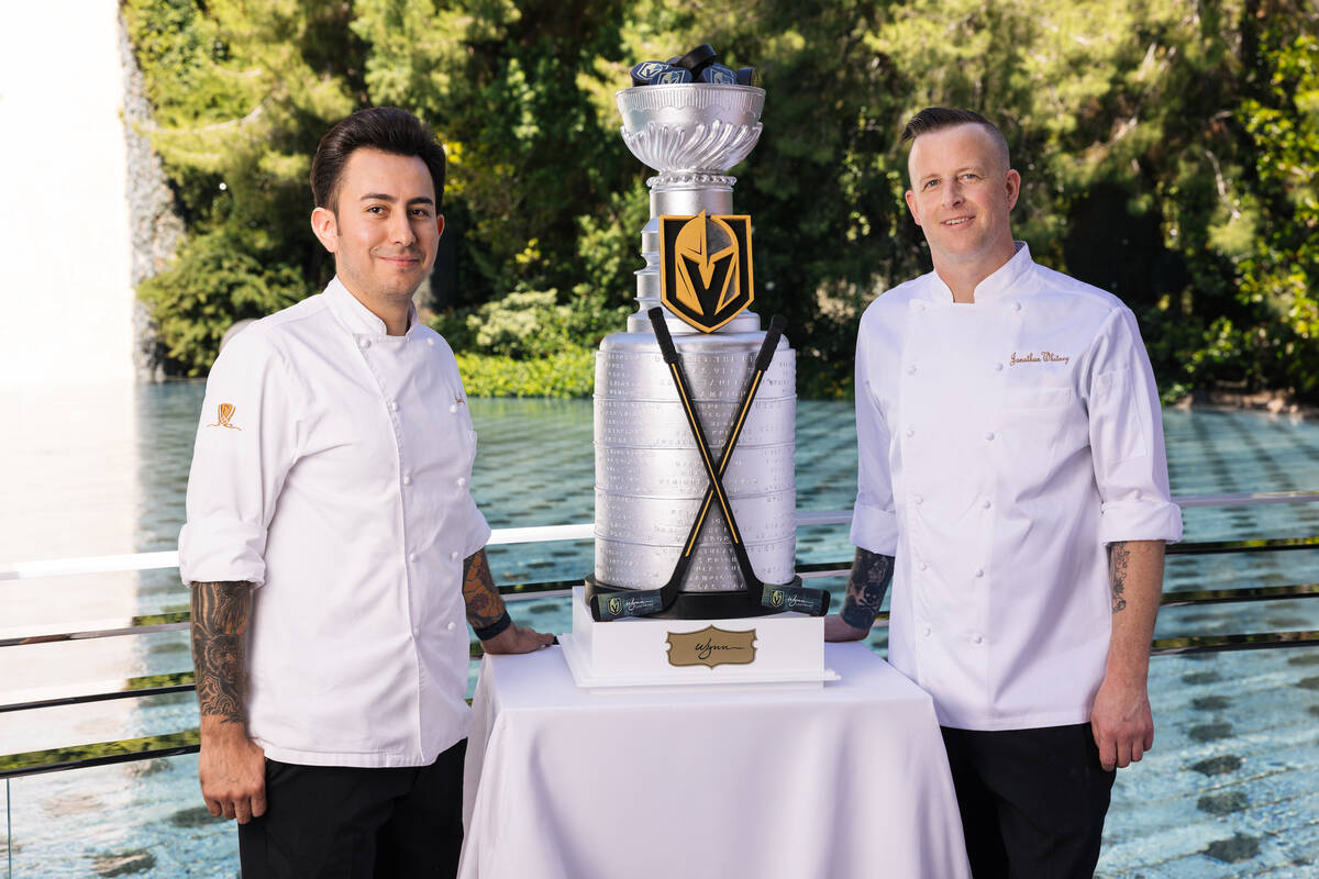 Wynn pastry chef Jose Vigen, left and master chocolatier Jonathan Whitney show their chocolate ...