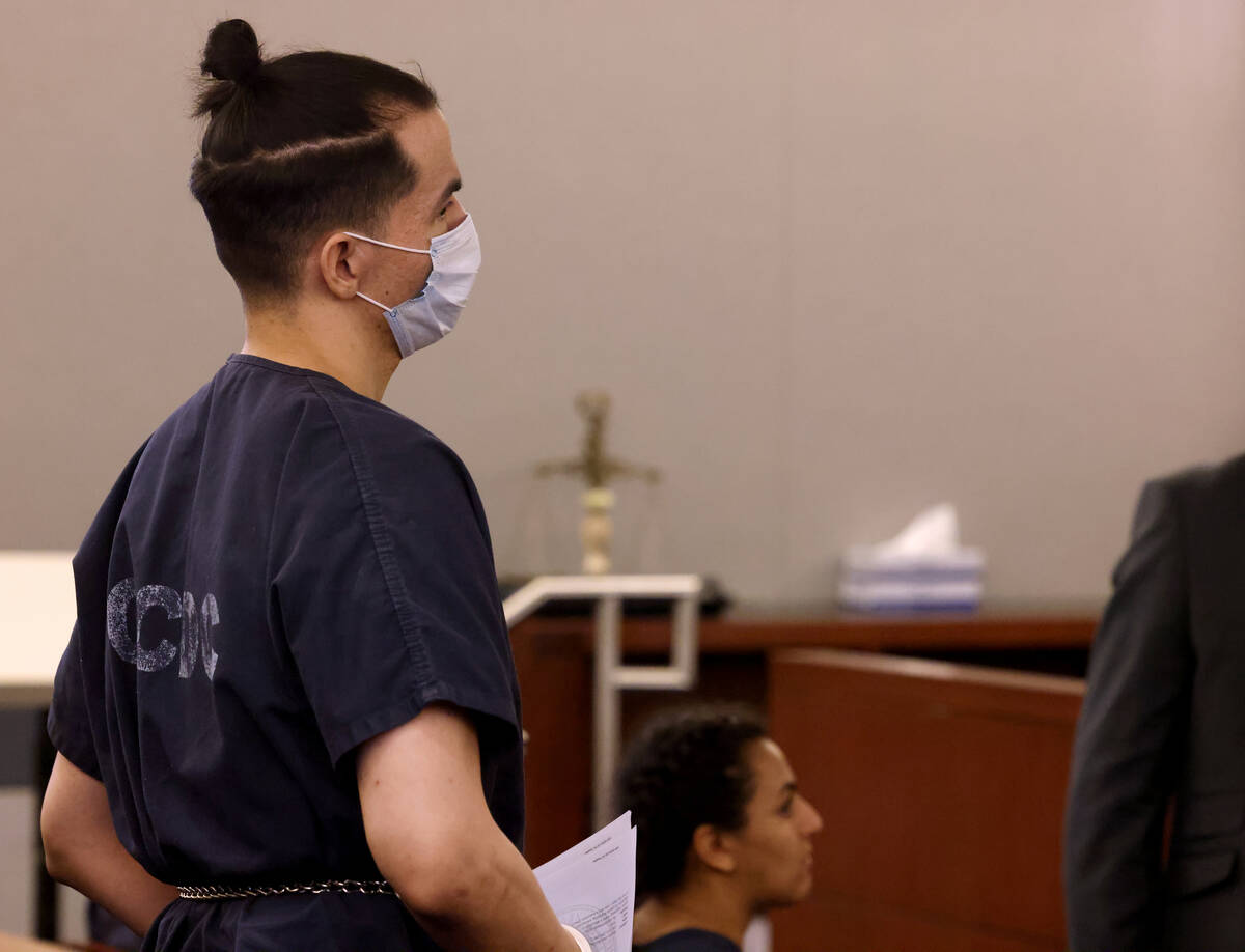 Derrick DeCoste appears in court for sentencing at the Regional Justice Center in Las Vegas Tue ...