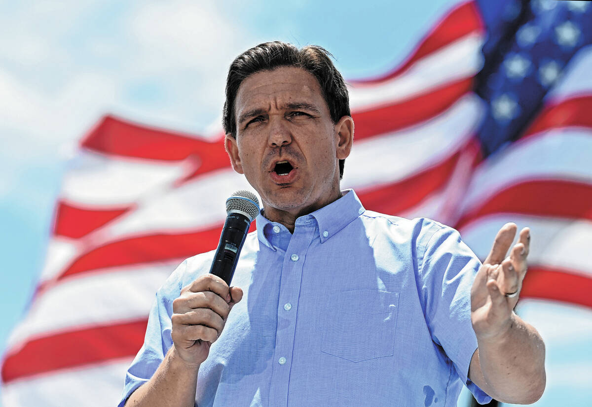 Republican presidential candidate Florida Gov. Ron DeSantis speaks at an annual Basque Fry at t ...