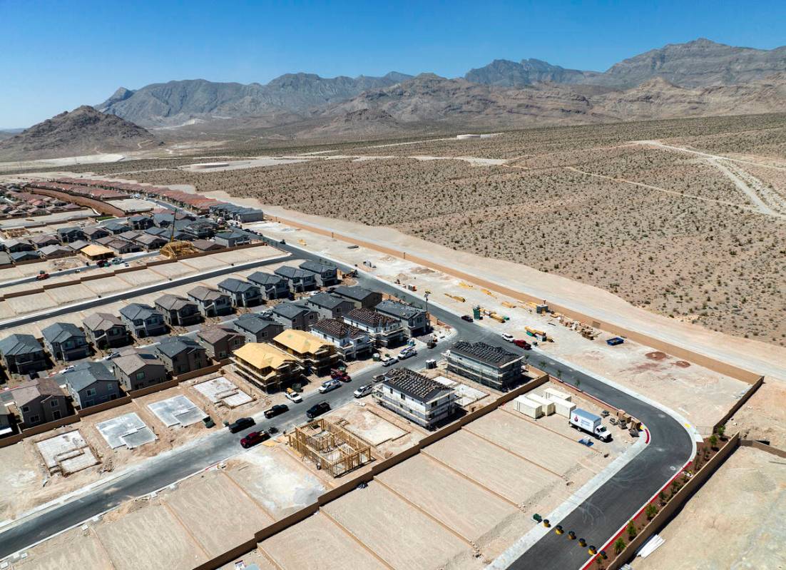 Aerial view of existing homes and housing construction sites in the northwest area of Las Vegas ...