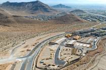 Aerial view of housing construction sites at Crested Canyon community in Summerlin on Thursday, ...