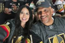 Ariana Plummer, left, and her father Robert Plummer pose for a photo during Game 5 of the Stanl ...