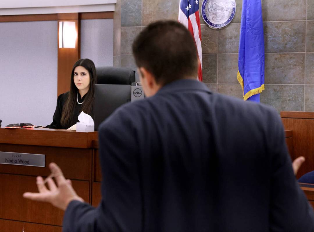 Justice of the Peace Nadia Wood listens to Prosecutor Rob Stevens during a court hearing for Ai ...