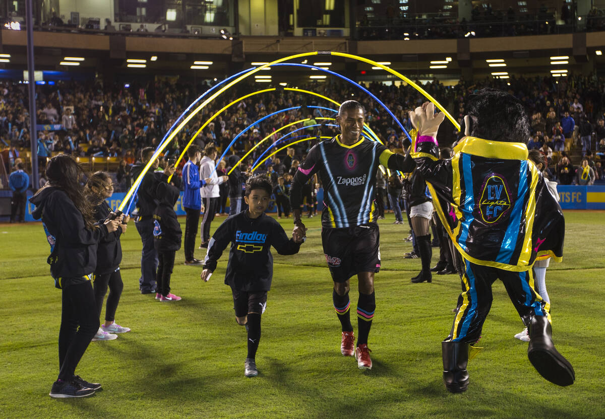 The Las Vegas Lights FC against Reno1868 during an USL game on Saturday, March 24, 2018, in Las ...