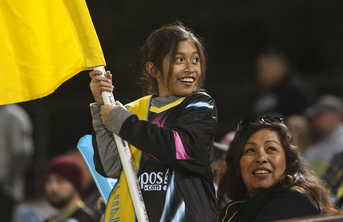 Las Vegas Lights FC fans during a soccer match against the Vancouver Whitecaps FC at Cashman Fi ...