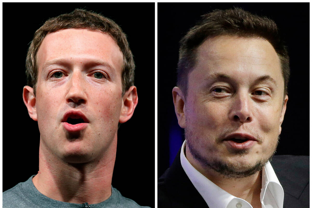 This combo of file images shows Facebook CEO Mark Zuckerberg, left, and Tesla and SpaceX CEO El ...