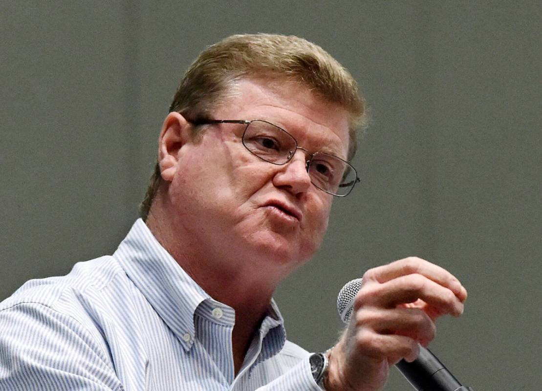 FILE - U.S. Rep. Mark Amodei answers a question during a town hall at the Reno Sparks Conventio ...