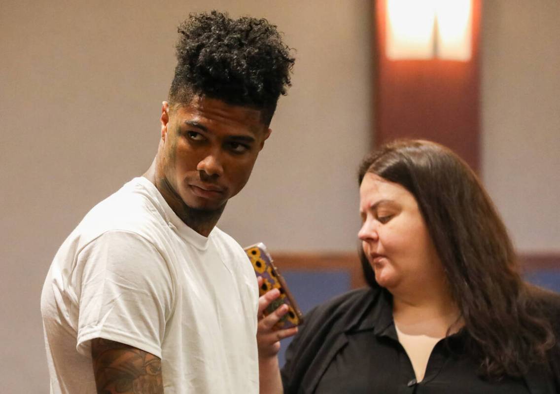 Johnathan Jamall Porter, a rapper known as Blueface, appears in court alongside his attorney Ca ...