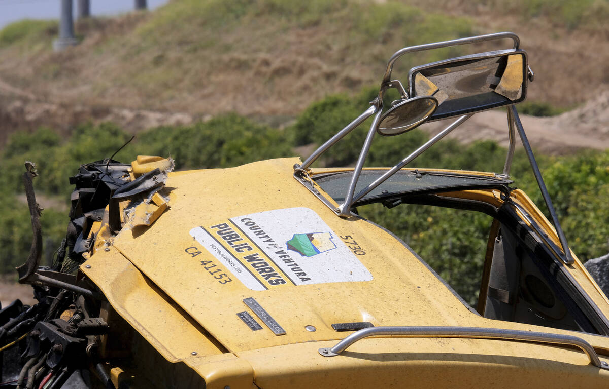 A destroyed truck lies in Moorpark, Calif., on Wednesday, June 28, 2023. Authorities say an Amt ...