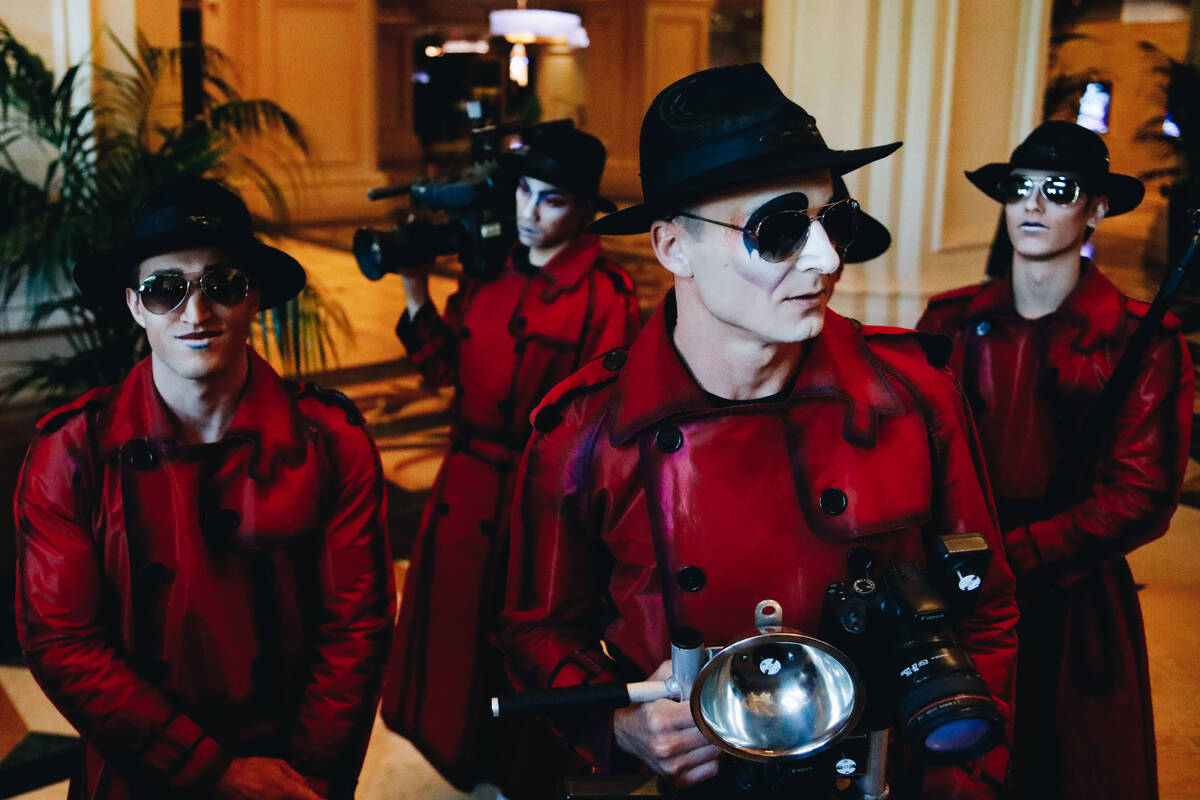 Cast members from “Michael Jackson ONE” wait to perform for Mandalay Bay guests a ...