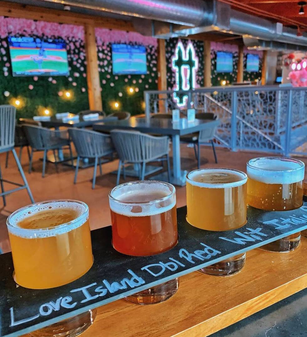 A flight of beers at the Front Yard at Ellis Island Hotel, Casino & Brewery, which hosts Tu ...