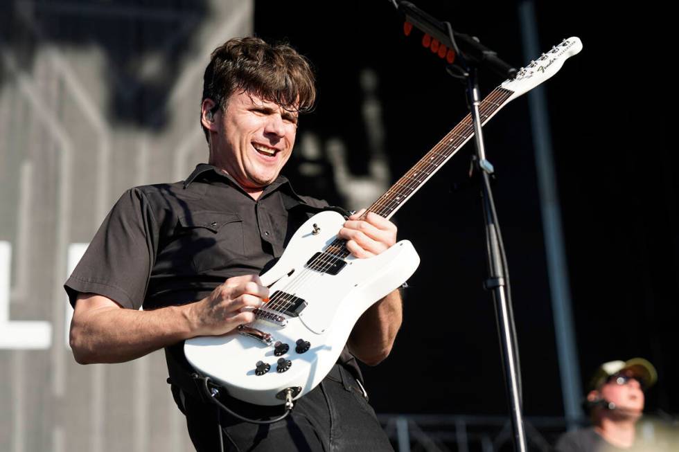 Jim Adkins, of Jimmy Eat World, performs on day three of Riot Fest on Sunday, Sept. 18, 2022, a ...