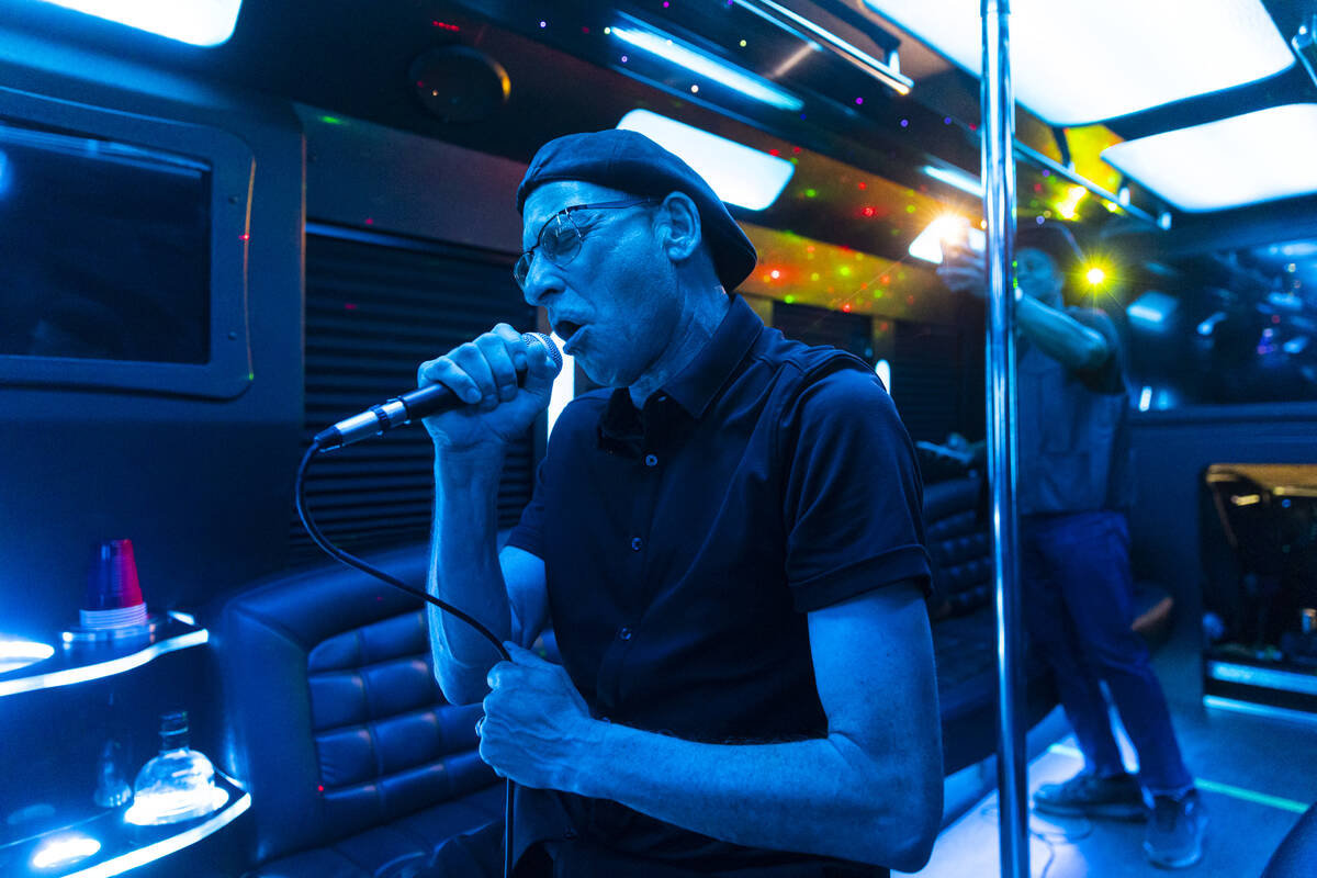 Singer Steven Pearlman performs during the Best Comedy Show on Wheels bus on Sunday, March 26, ...