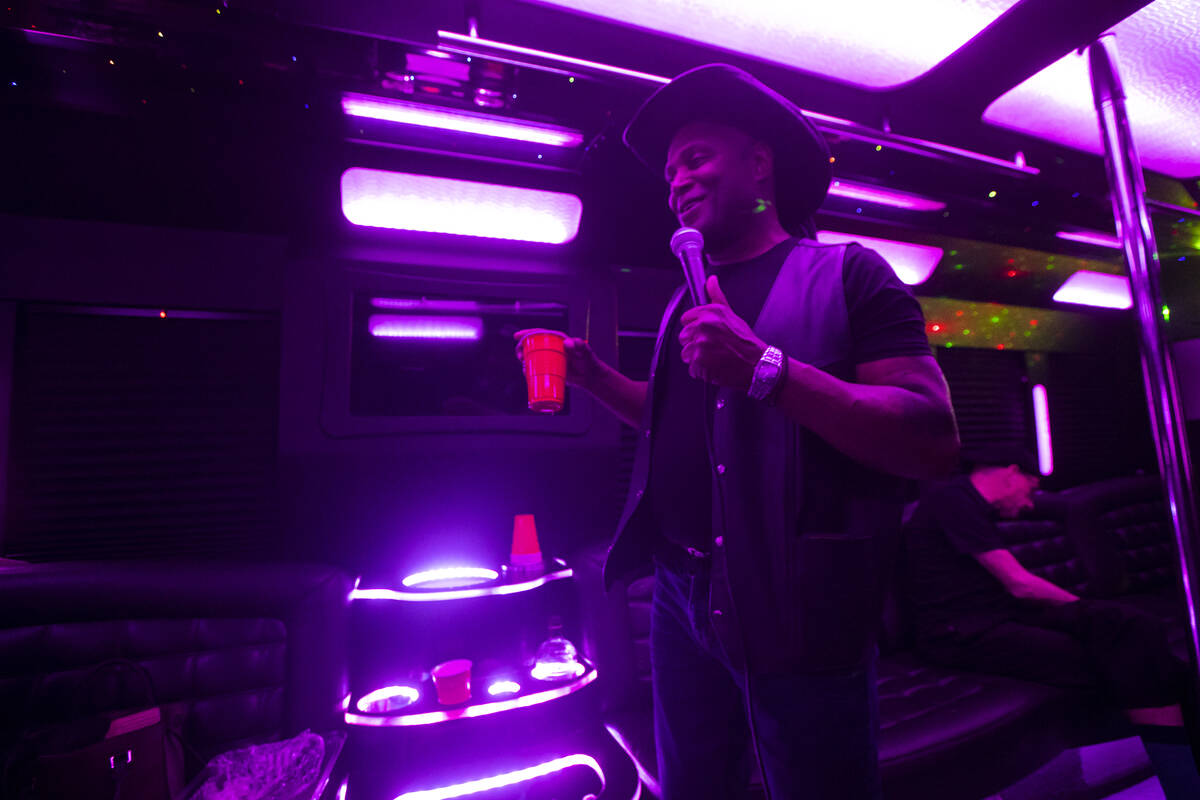 Comedian Smiley Joe Wiley entertains the crowd during the Best Comedy Show on Wheels bus on Sun ...