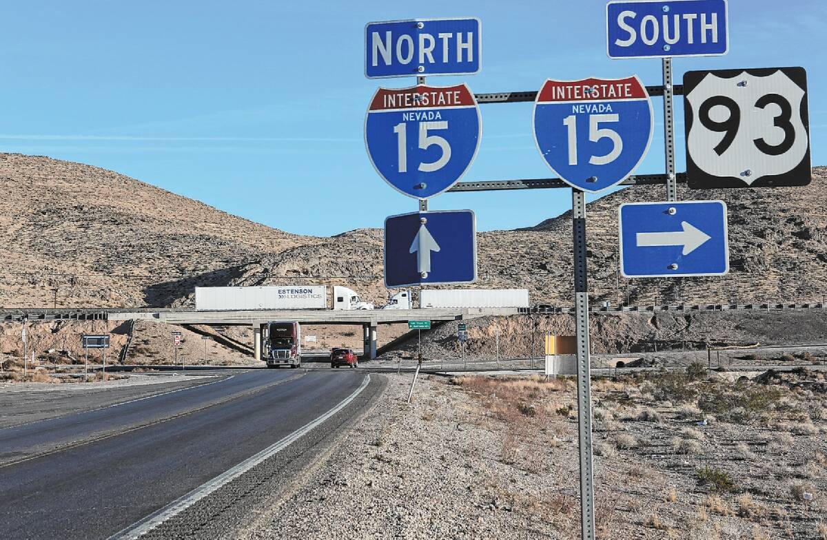 The intersection of Interstate 15 and U.S. Route 93, seen at the Apex Industrial Park in North ...