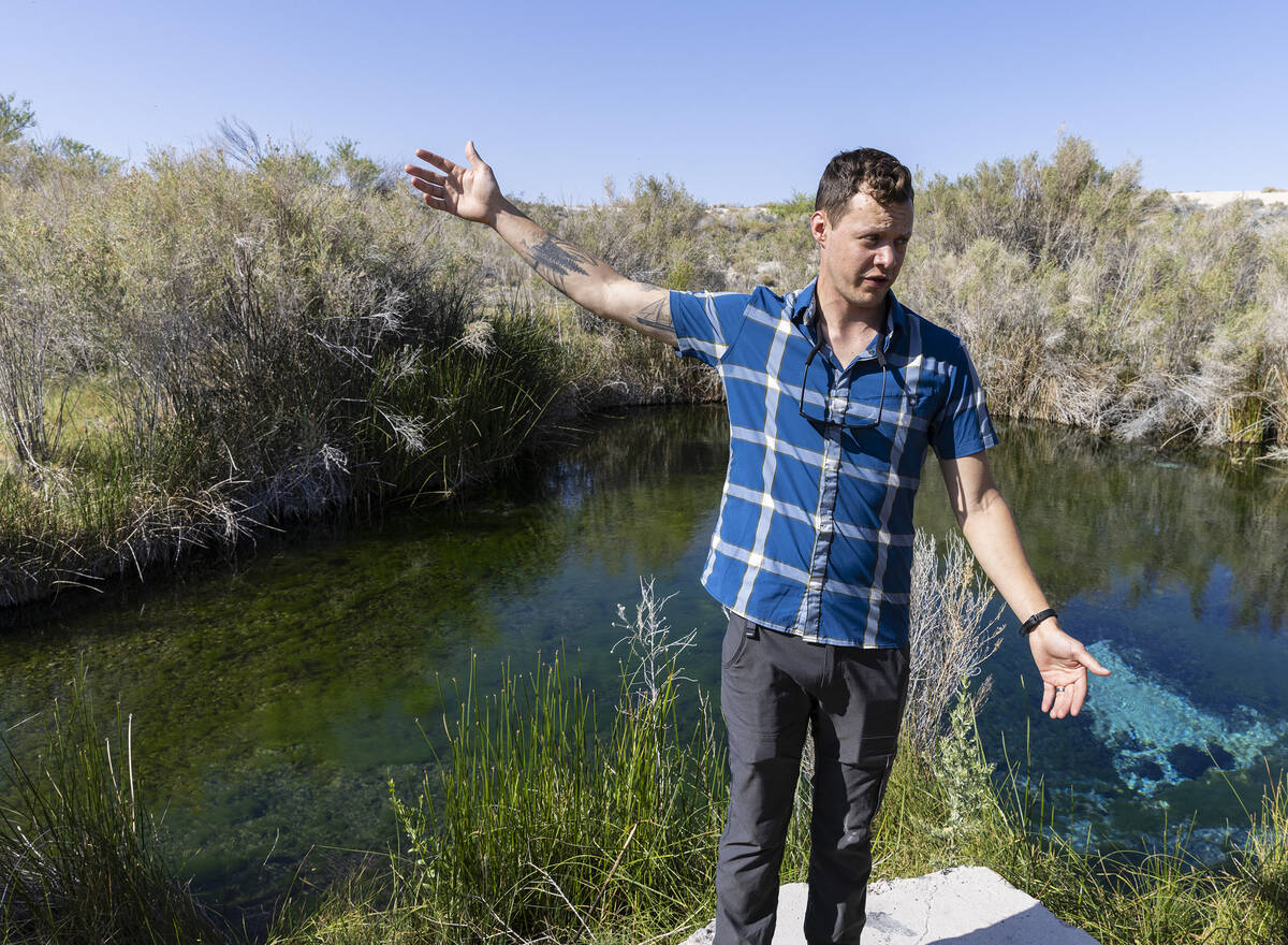Mason Voehl, executive director of the Amargosa Conservancy, leads a tour of Fairbanks Spring a ...