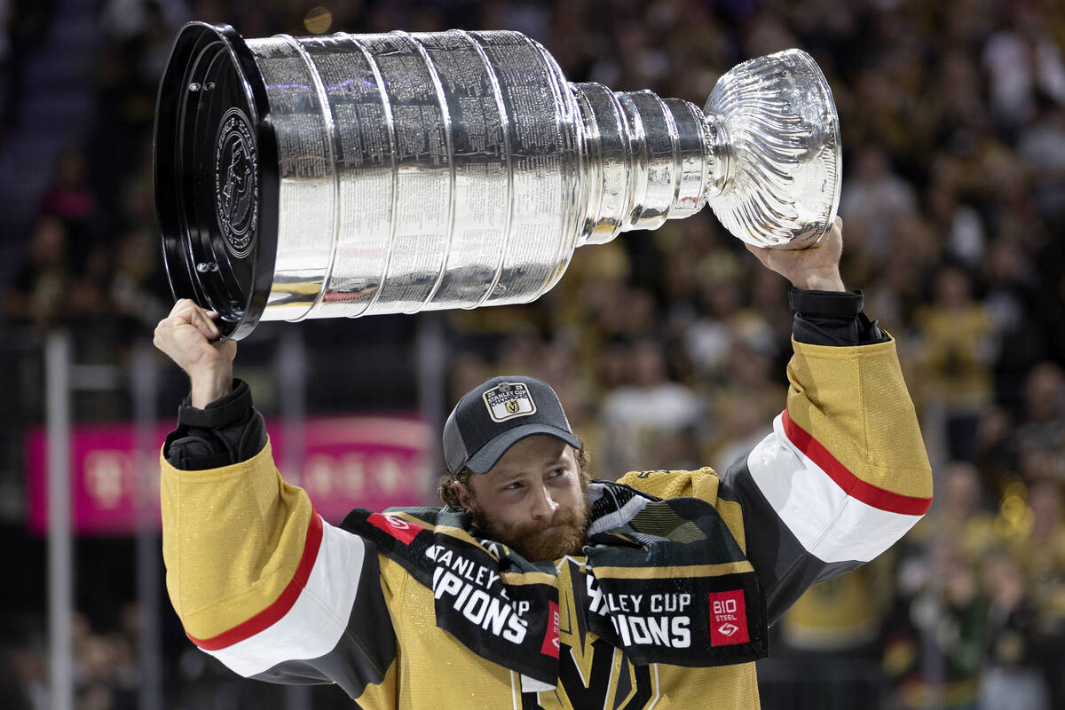 Golden Knights goaltender Laurent Brossoit, who was the Knights’ lead goaltender before ...