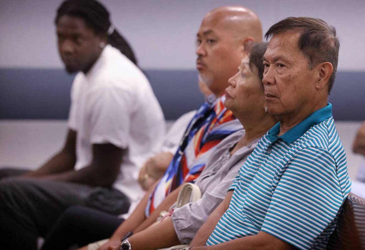 Amadeo Quindara, who was the victim of an attack in his garage, watches in court at the Regiona ...